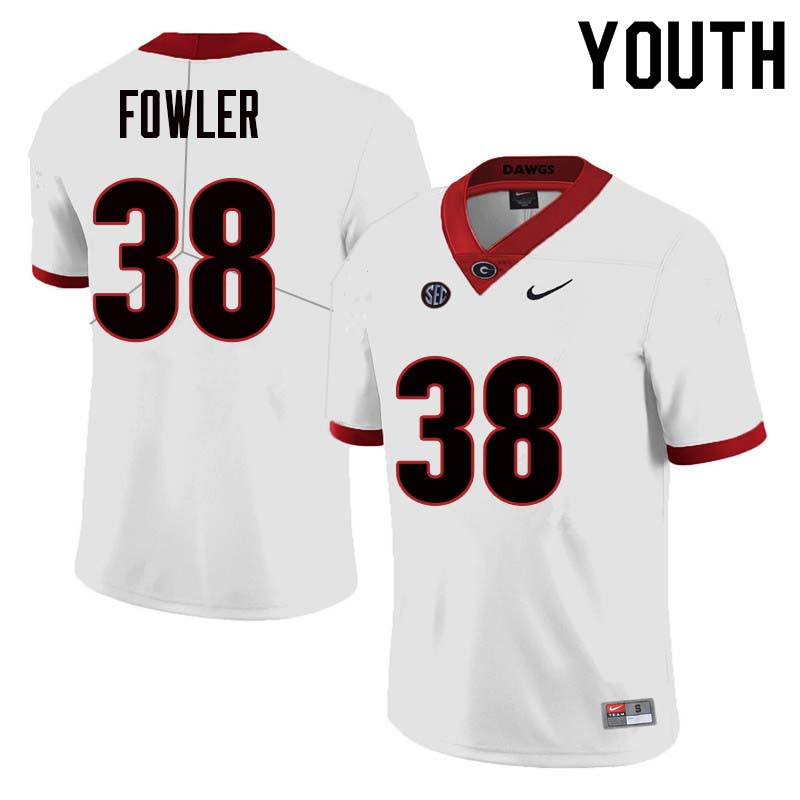 Georgia Bulldogs Youth Trent Fowler #38 White Stitched College UGA Football Jersey 23GY016GT